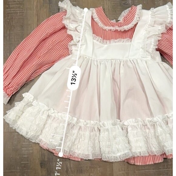 Vintage MINI WORLD Red & White Pinafore Party Dress size L 9-12 Mo Full Skirt - Picture 10 of 10